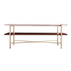 Safavieh Ardmillan Faux Marble Top Coffee Table With Open Shelf And Iron Legs For Living Room BRASS CK1004900