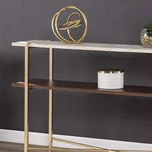 Safavieh Ardmillan Two Tier Faux Marble Console Table With Iron X Base For Entryway BRASS CK1004903