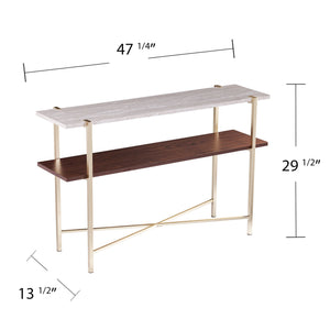 Safavieh Ardmillan Two Tier Faux Marble Console Table With Iron X Base For Entryway BRASS CK1004903