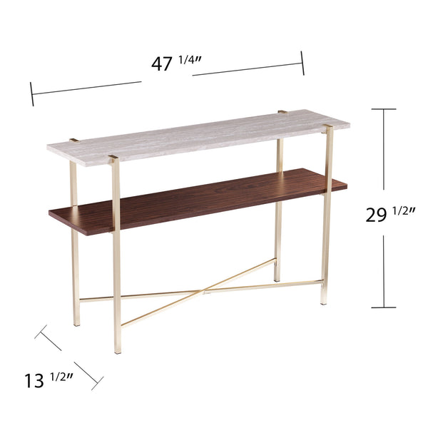 Safavieh Ardmillan Two Tier Faux Marble Console Table With Iron X Base For Entryway BRASS CK1004903