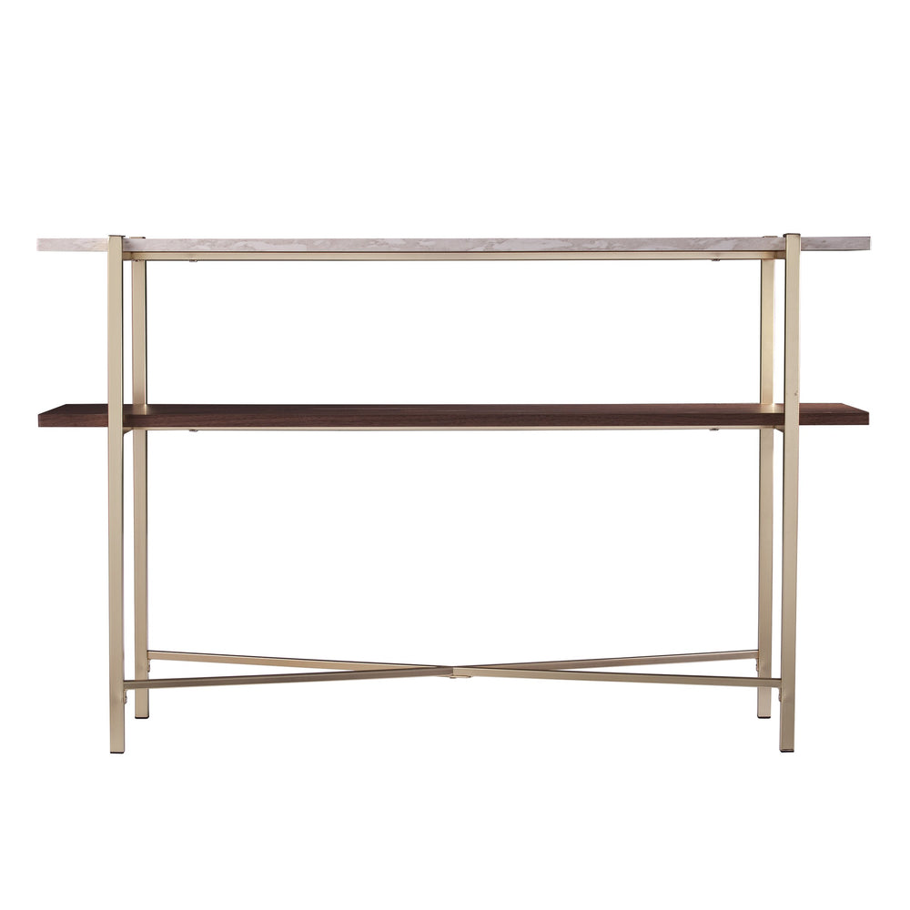 Safavieh Ardmillan Two Tier Faux Marble Console Table With Iron X Base For Entryway BRASS CK1004903