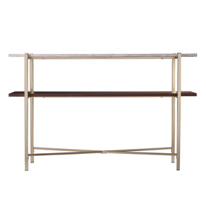 Safavieh Ardmillan Two Tier Faux Marble Console Table With Iron X Base For Entryway BRASS CK1004903