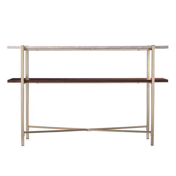Safavieh Ardmillan Two Tier Faux Marble Console Table With Iron X Base For Entryway BRASS CK1004903