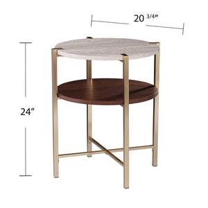 Safavieh Ardmillan Two Tier Round Accent Table With Faux Marble Top And Iron Frame For Living Rooms BRASS CK1004992