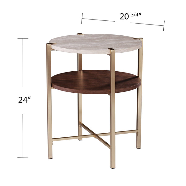 Safavieh Ardmillan Two Tier Round Accent Table With Faux Marble Top And Iron Frame For Living Rooms BRASS CK1004992