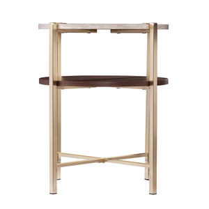 Safavieh Ardmillan Two Tier Round Accent Table With Faux Marble Top And Iron Frame For Living Rooms BRASS CK1004992