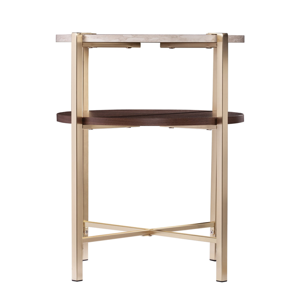 Safavieh Ardmillan Two Tier Round Accent Table With Faux Marble Top And Iron Frame For Living Rooms BRASS CK1004992