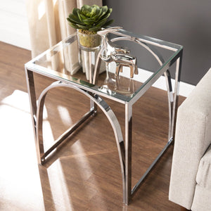 Safavieh Stevenly Square Tempered Glass End Table With Arched Iron Frame For Modern Living Rooms CK1005302