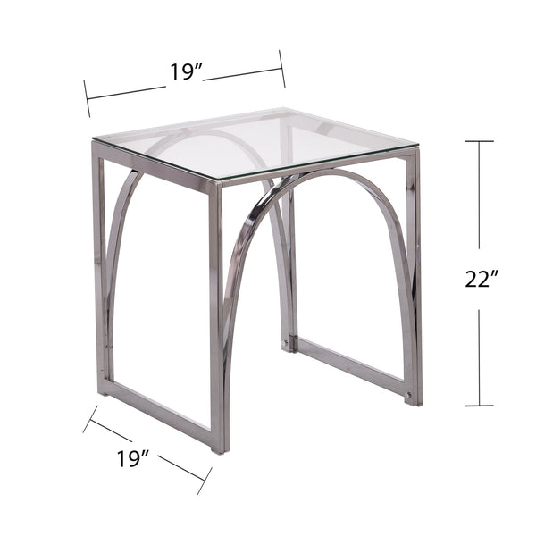 Safavieh Stevenly Square Tempered Glass End Table With Arched Iron Frame For Modern Living Rooms CK1005302