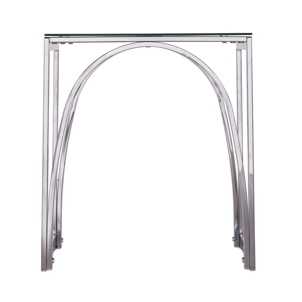Safavieh Stevenly Square Tempered Glass End Table With Arched Iron Frame For Modern Living Rooms CK1005302