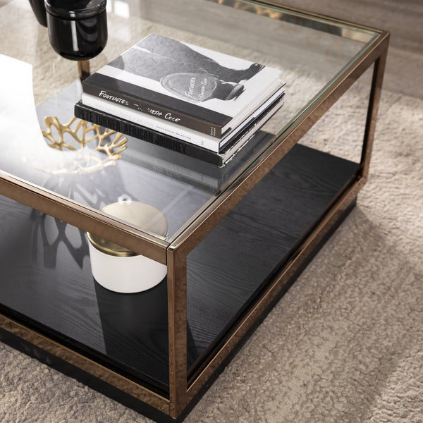 Safavieh Lexina Shadowbox Cocktail Table With Tempered Glass Top And Modern Metal Frame CHAMPAGNE CK1005400