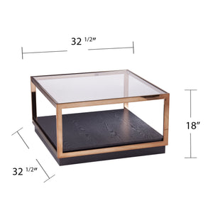 Safavieh Lexina Shadowbox Cocktail Table With Tempered Glass Top And Modern Metal Frame CHAMPAGNE CK1005400