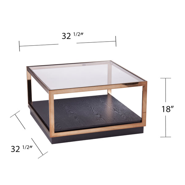 Safavieh Lexina Shadowbox Cocktail Table With Tempered Glass Top And Modern Metal Frame CHAMPAGNE CK1005400