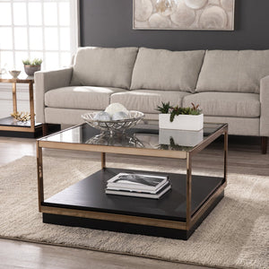 Safavieh Lexina Shadowbox Cocktail Table With Tempered Glass Top And Modern Metal Frame CHAMPAGNE CK1005400