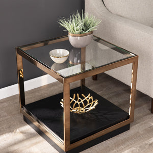 Safavieh Lexina Industrial Iron Frame End Table With Tempered Glass Top And Open Display Shelf CHAMPAGNE CK1005402