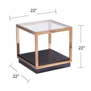 Safavieh Lexina Industrial Iron Frame End Table With Tempered Glass Top And Open Display Shelf CHAMPAGNE CK1005402