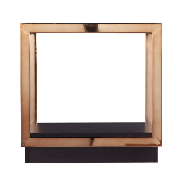 Safavieh Lexina Industrial Iron Frame End Table With Tempered Glass Top And Open Display Shelf CHAMPAGNE CK1005402