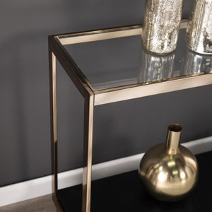 Safavieh Lexina Tempered Glass And Iron Console Table For Entryways With Lower Storage Shelf CHAMPAGNE CK1005403