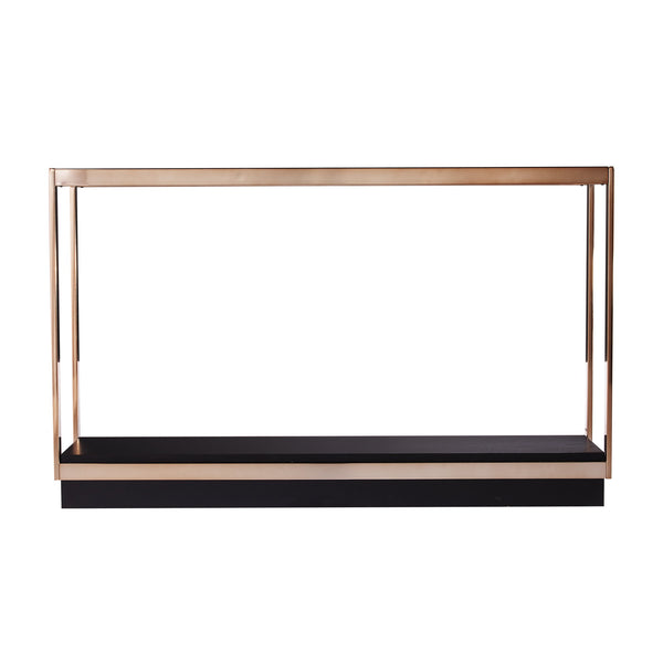 Safavieh Lexina Tempered Glass And Iron Console Table For Entryways With Lower Storage Shelf CHAMPAGNE CK1005403