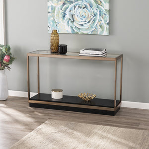 Safavieh Lexina Tempered Glass And Iron Console Table For Entryways With Lower Storage Shelf CHAMPAGNE CK1005403