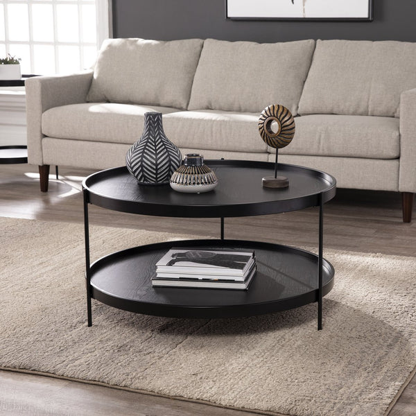 Safavieh Verlington Two Tier Round Coffee Table With Iron Legs And Farmhouse Tray Top Design CK1005600
