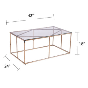 Safavieh Nicholance Art Deco Iron Frame Coffee Table With Tempered Glass Top For Modern Living CHAMPAGNE CK1082100