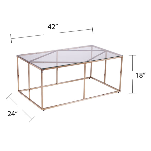 Safavieh Nicholance Art Deco Iron Frame Coffee Table With Tempered Glass Top For Modern Living CHAMPAGNE CK1082100
