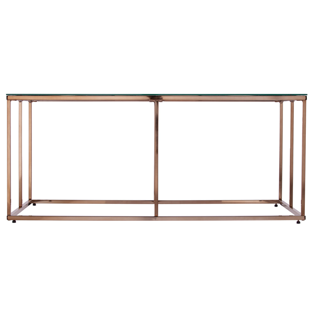 Safavieh Nicholance Art Deco Iron Frame Coffee Table With Tempered Glass Top For Modern Living CHAMPAGNE CK1082100