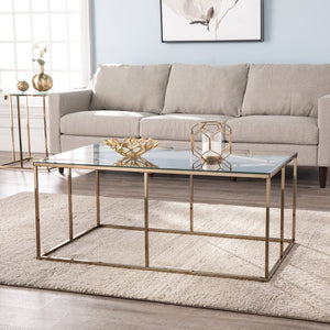 Safavieh Nicholance Art Deco Iron Frame Coffee Table With Tempered Glass Top For Modern Living CHAMPAGNE CK1082100