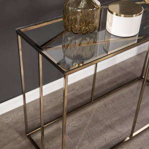 Safavieh Nicholance Tempered Glass Top Iron Console Table With Diamond Frame For Entryway CHAMPAGNE CK1082103