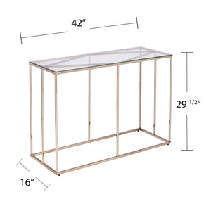 Safavieh Nicholance Tempered Glass Top Iron Console Table With Diamond Frame For Entryway CHAMPAGNE CK1082103