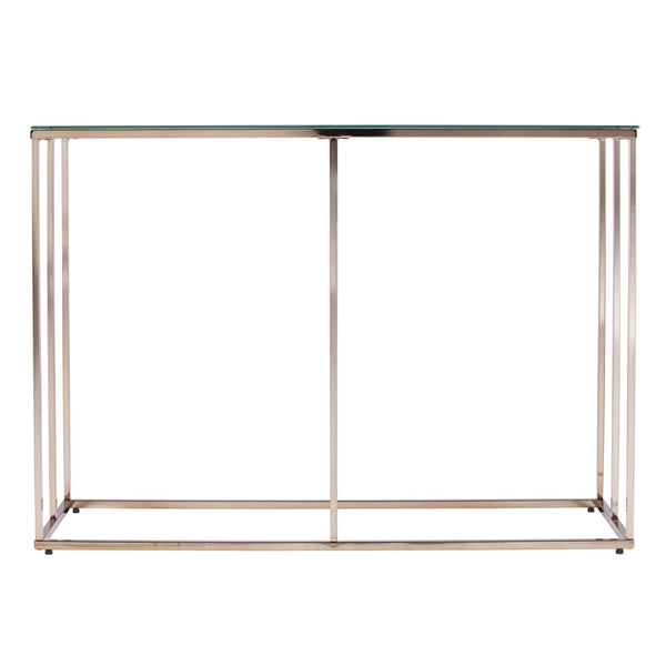 Safavieh Nicholance Tempered Glass Top Iron Console Table With Diamond Frame For Entryway CHAMPAGNE CK1082103