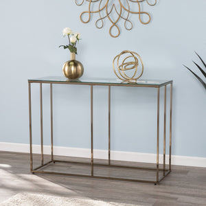 Safavieh Nicholance Tempered Glass Top Iron Console Table With Diamond Frame For Entryway CHAMPAGNE CK1082103