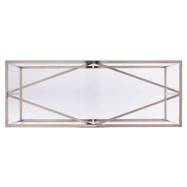 Safavieh Nicholance Tempered Glass Top Iron Console Table With Diamond Frame For Entryway CHAMPAGNE CK1082103