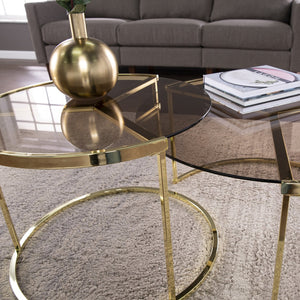 Safavieh Martley Modern Nesting Cocktail Tables With Brass Iron Frame And Smoked Glass Tops CK1109004