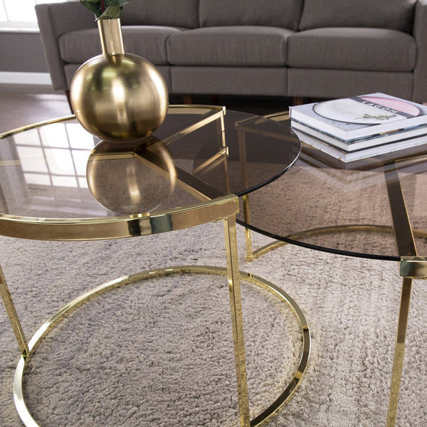 Safavieh Martley Modern Nesting Cocktail Tables With Brass Iron Frame And Smoked Glass Tops CK1109004