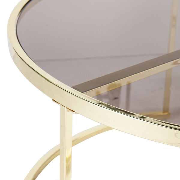 Safavieh Martley Modern Nesting Cocktail Tables With Brass Iron Frame And Smoked Glass Tops CK1109004
