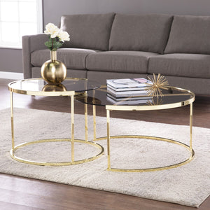 Safavieh Martley Modern Nesting Cocktail Tables With Brass Iron Frame And Smoked Glass Tops CK1109004
