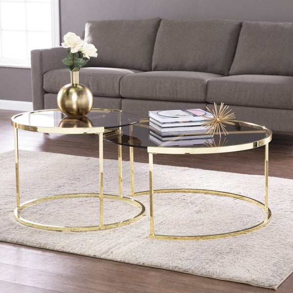 Safavieh Martley Modern Nesting Cocktail Tables With Brass Iron Frame And Smoked Glass Tops CK1109004