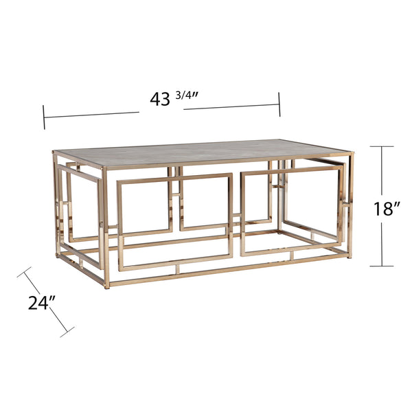 Safavieh Simondley Tempered Glass Faux Marble Coffee Table With Geometric Iron Base For Living Rooms CHAMPAGNE CK1125000