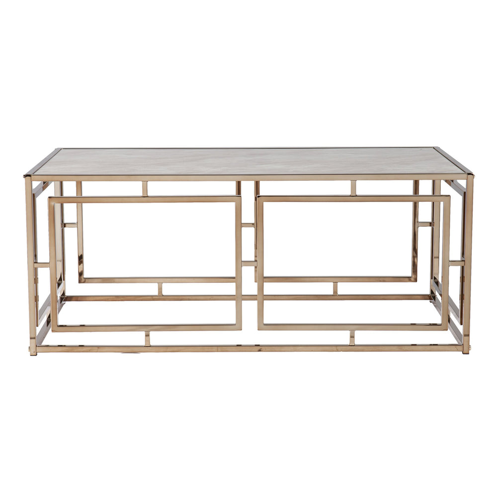 Safavieh Simondley Tempered Glass Faux Marble Coffee Table With Geometric Iron Base For Living Rooms CHAMPAGNE CK1125000