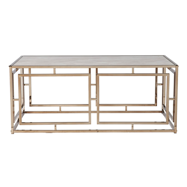 Safavieh Simondley Tempered Glass Faux Marble Coffee Table With Geometric Iron Base For Living Rooms CHAMPAGNE CK1125000