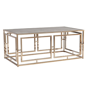 Safavieh Simondley Tempered Glass Faux Marble Coffee Table With Geometric Iron Base For Living Rooms CHAMPAGNE CK1125000
