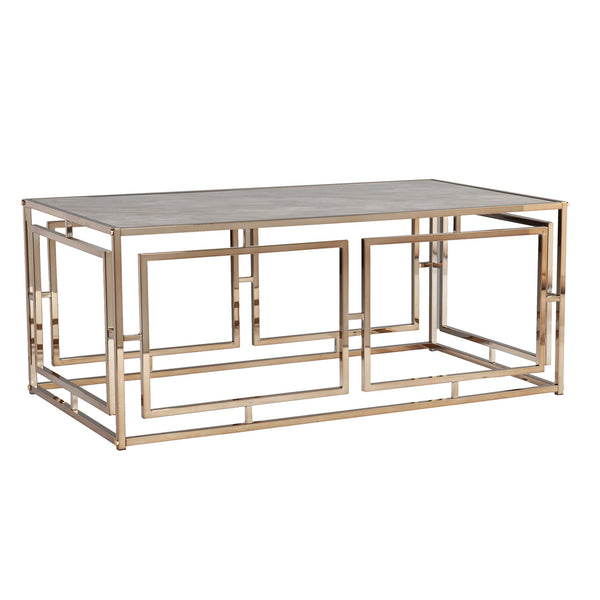 Safavieh Simondley Tempered Glass Faux Marble Coffee Table With Geometric Iron Base For Living Rooms CHAMPAGNE CK1125000