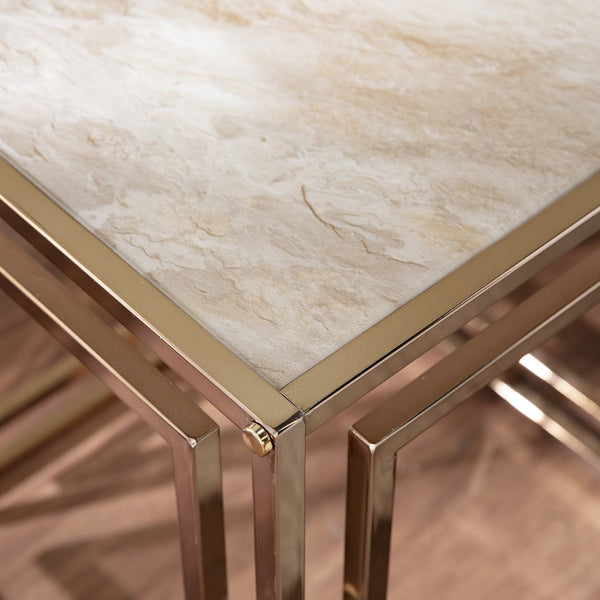 Safavieh Simondley Tempered Glass Marble Top Side Table With Open Iron Frame For Living Room CHAMPAGNE CK1125002