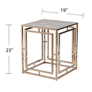 Safavieh Simondley Tempered Glass Marble Top Side Table With Open Iron Frame For Living Room CHAMPAGNE CK1125002