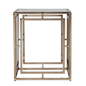 Safavieh Simondley Tempered Glass Marble Top Side Table With Open Iron Frame For Living Room CHAMPAGNE CK1125002
