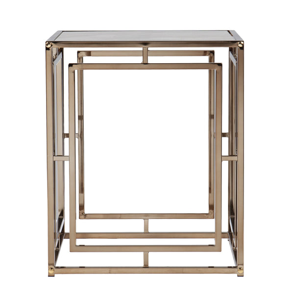 Safavieh Simondley Tempered Glass Marble Top Side Table With Open Iron Frame For Living Room CHAMPAGNE CK1125002