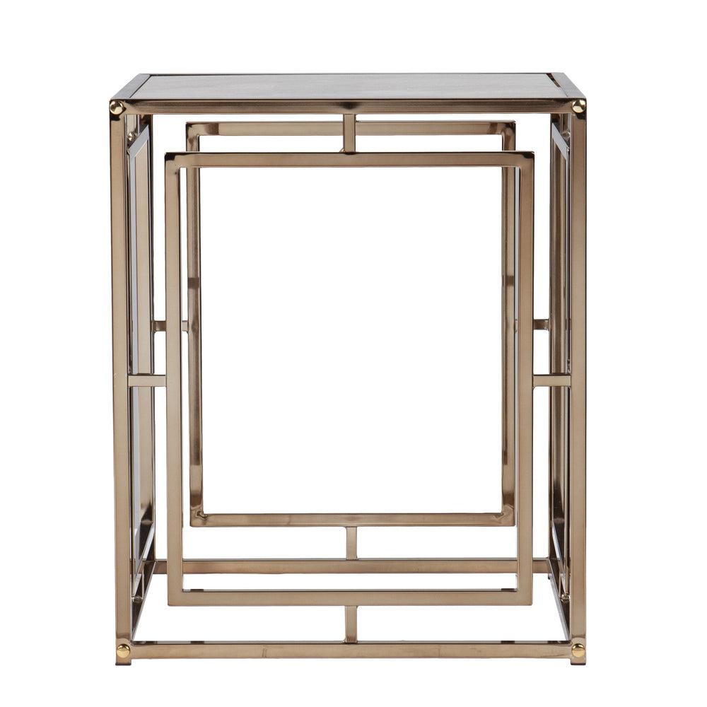 Safavieh Simondley Tempered Glass Marble Top Side Table With Open Iron Frame For Living Room CHAMPAGNE CK1125002