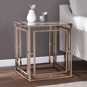 Safavieh Simondley Tempered Glass Marble Top Side Table With Open Iron Frame For Living Room CHAMPAGNE CK1125002